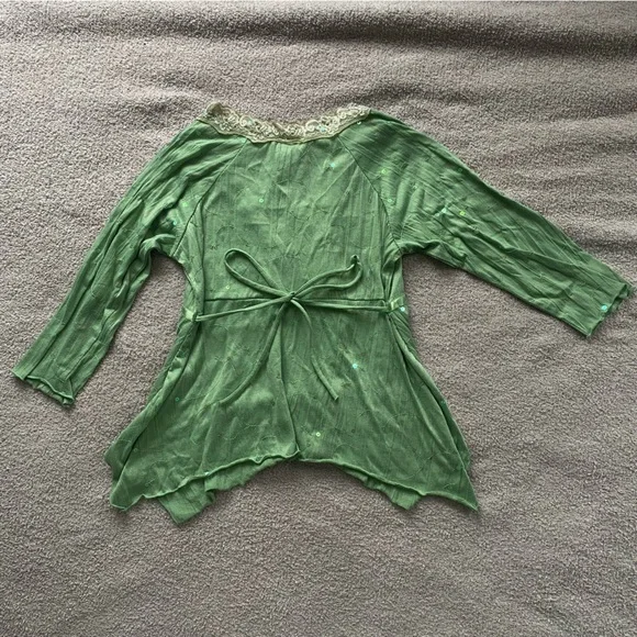 Vintage Kids Y2K boho green sequin long sleeve medium blouse - Picture 9 of 10
